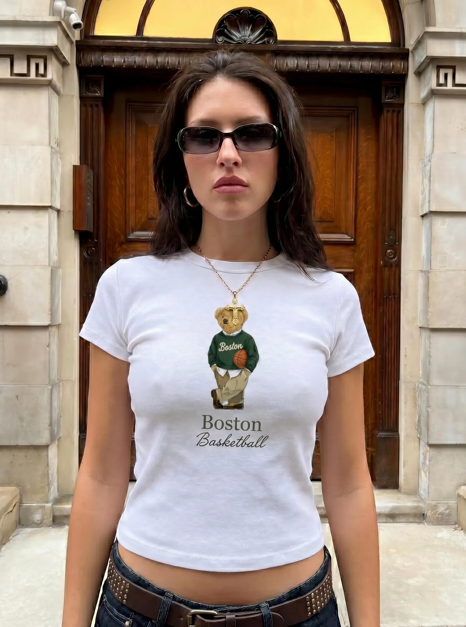 Boston Basketball Vintage Micro Rib Baby Tee Boston Basketball Vintage Micro Rib Baby Tee