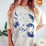 Cats in Space Oversized Retro Aesthetic Graphic Shirt