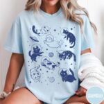 Cats in Space Oversized Retro Aesthetic Graphic Shirt