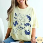 Cats in Space Oversized Retro Aesthetic Graphic Shirt