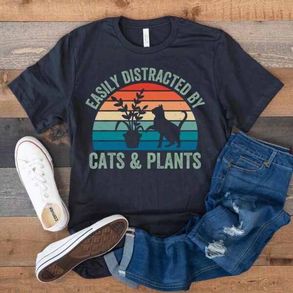 Easily Distracted by Cats & Plants Unisex Funny Shirt