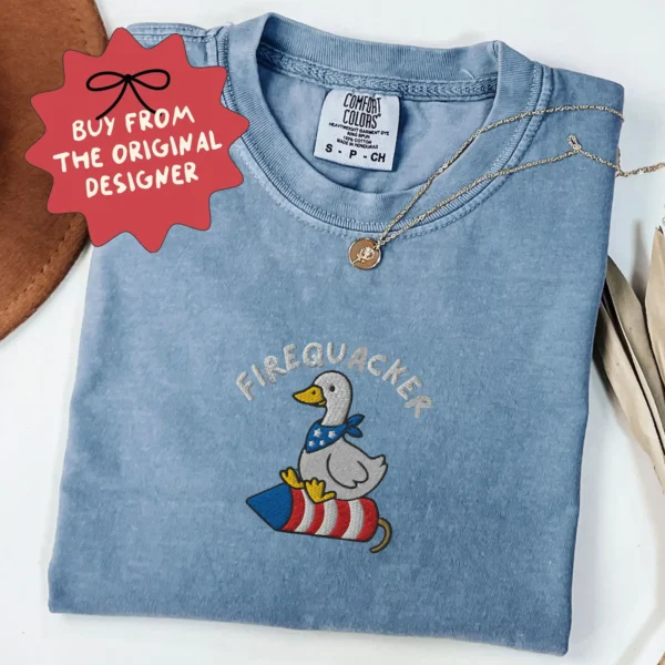 Firecracker Patriotic Goose Embroidered Shirt