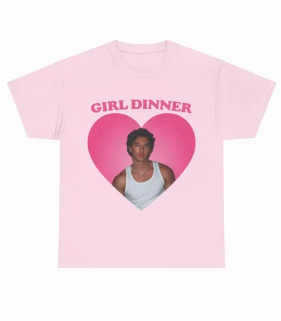 GIRL DINNER Pink Heart Unisex Heavy Cotton Crew Shirt