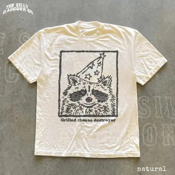 Grilled Cheese Destroyer Silly Raccoon Party Graphic Shirt