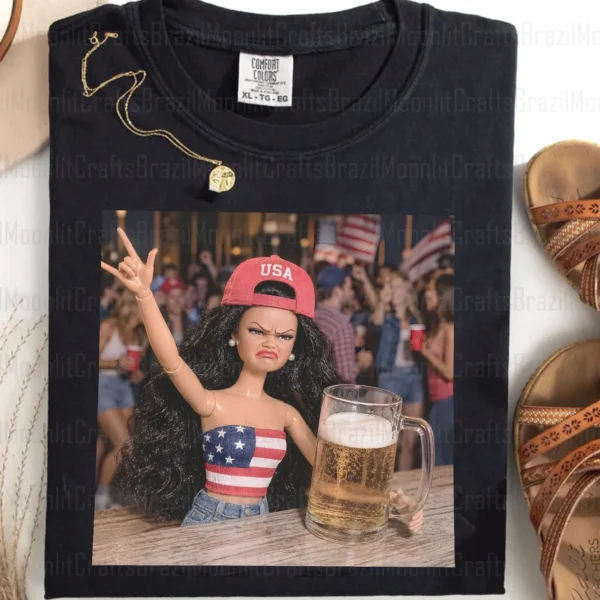 Hot Mess Barbie Patriotic Drunk 4th of July Beer Shirt