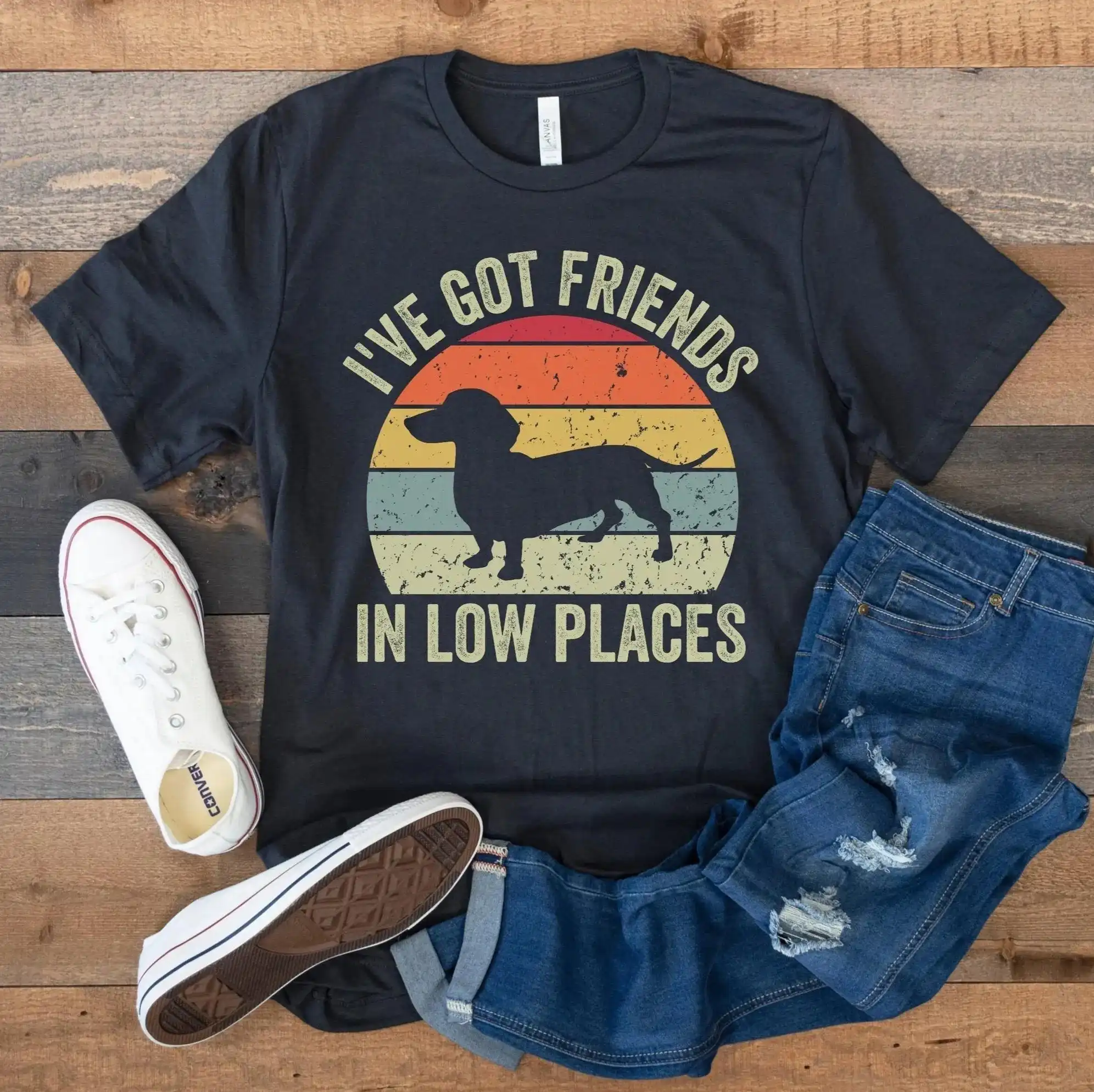 i-ve-got-friends-in-low-places-dachshund-shirt-1.jpg I've Got Friends in Low Places Retro Dachshund Shirt
