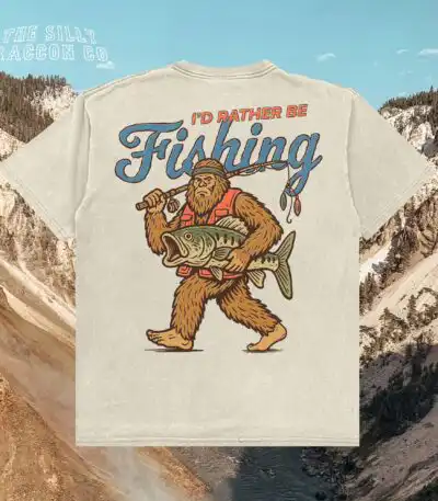 I'd Rather Be Fishing Sasquatch Retro Shirt