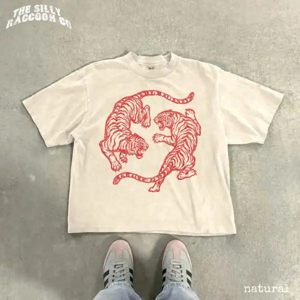 Japanese Fighting Tigers Vintage Tattoo Graphic Shirt