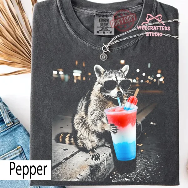 Patriotic Raccoon 4th of July Slushie Drinking Shirt