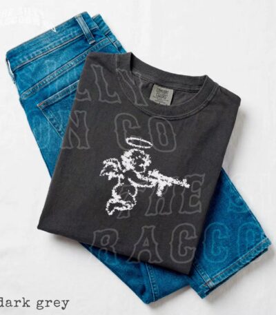 Retro Cupid Angel Rifle Vintage Dark Humor Graphic Shirt