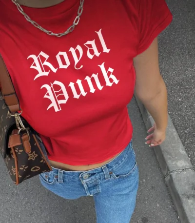 Royal Punk Y2K Crop Top Early 2000s Fashion Baby Tee