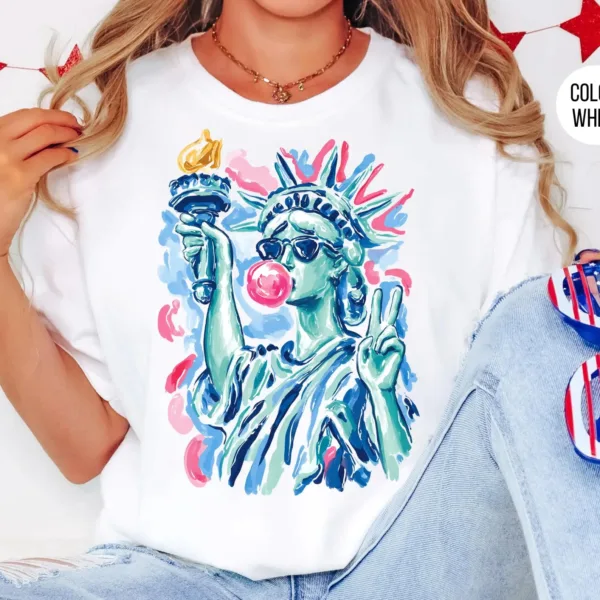 Statue of Liberty Bubble Gum 4th of July Patriotic Shirt