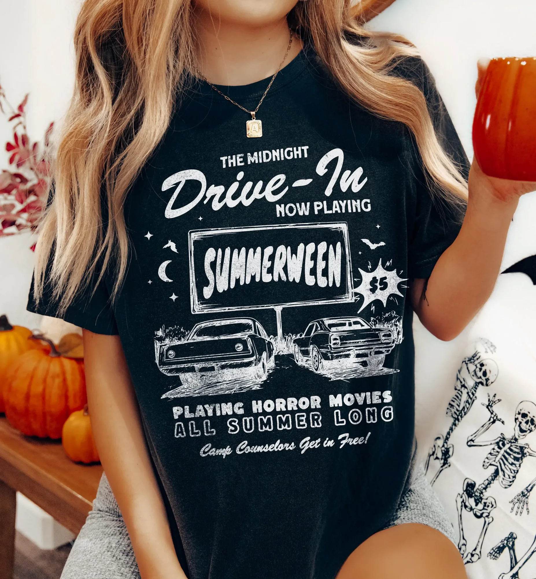 Summerween Drive-In Graphic Shirt | Horror Films All Summer Summerween Drive-In Graphic Shirt | Horror Films All Summer