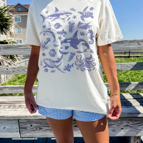 Vintage Ocean Animals Oversized Graphic Shirt