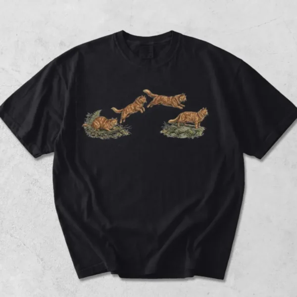 Vintage Orange Cat Illustrated Graphic Design Shirt