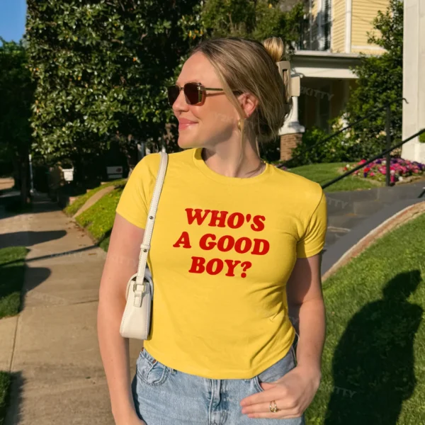 Who's A Good Boy? Y2K Funny Slogan Baby Tee