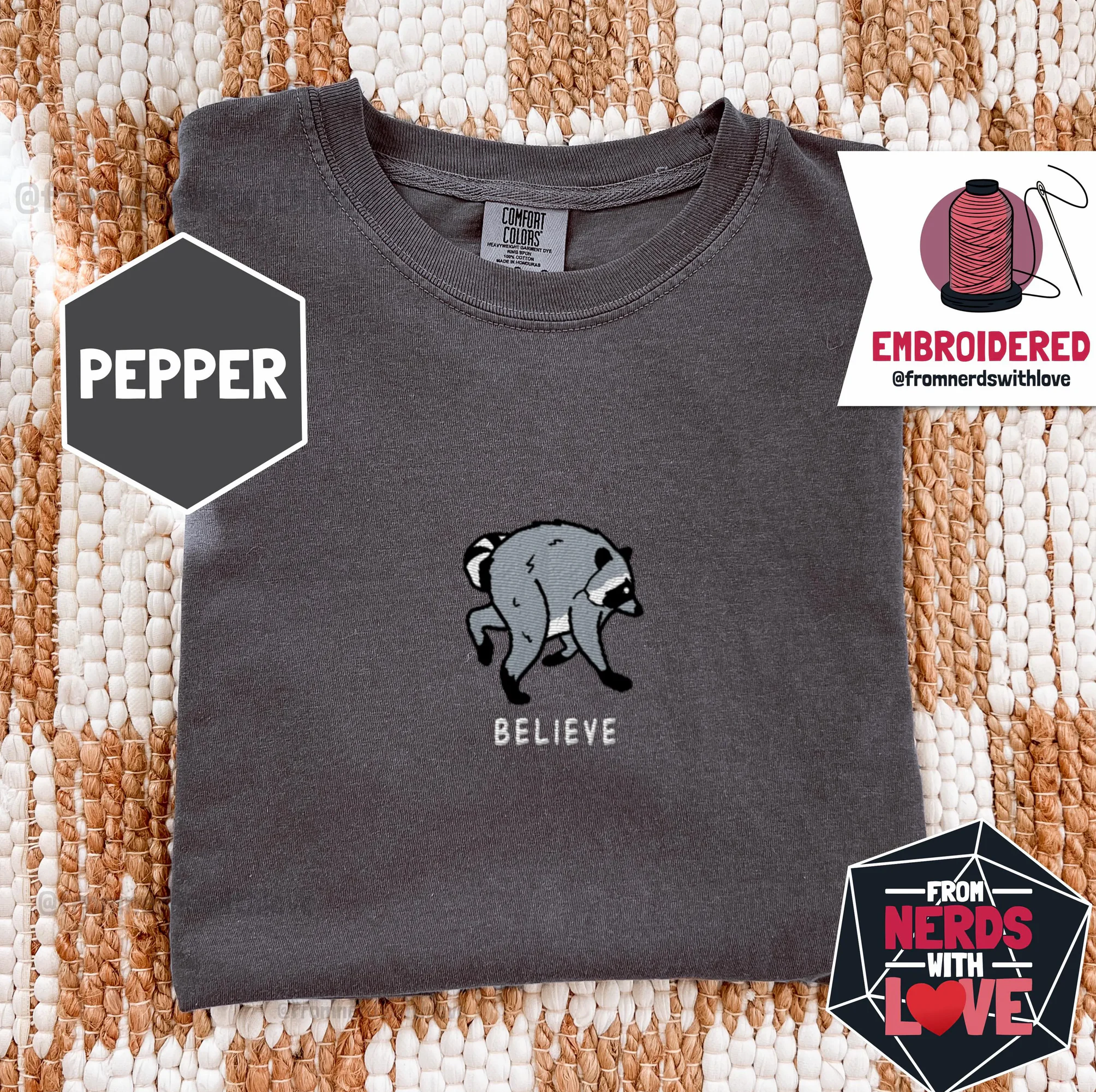 Believe Jimothy Raccoon Embroidered Shirt — Seattle Believe Jimothy Raccoon Embroidered Shirt — Seattle