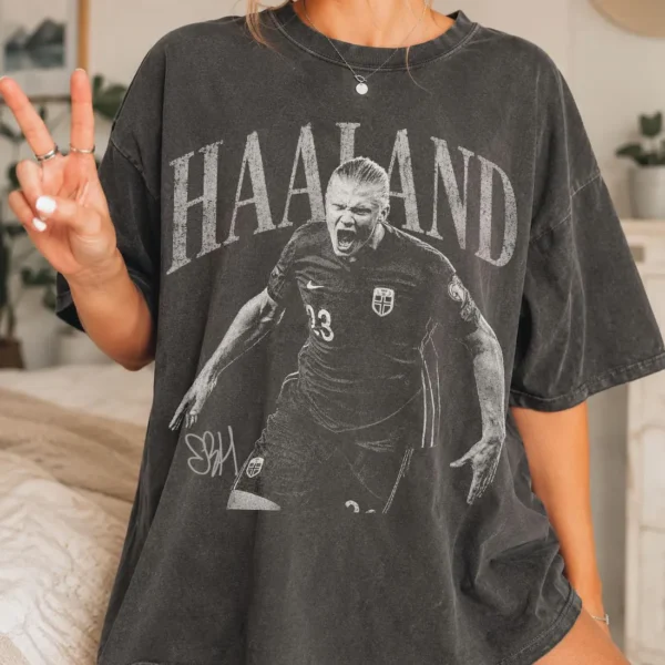 HAALAND Vintage Retro Soccer Graphic Bootleg Shirt