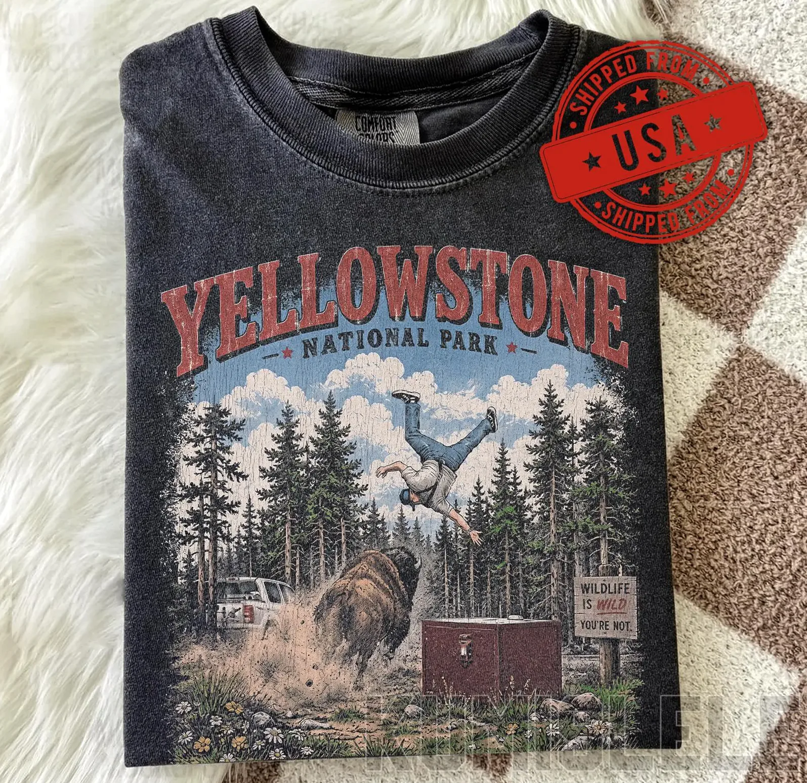“Keep Your Distance” Yellowstone Bison Attack Shirt "Keep Your Distance" Yellowstone Bison Attack Shirt