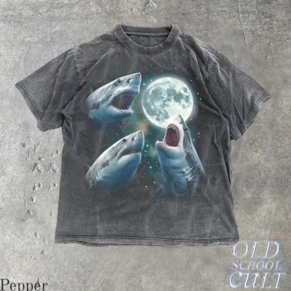 Old School Cult Great White Shark Moon Shirt