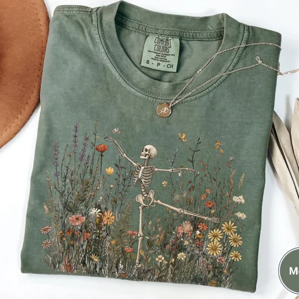 Dancing Skeleton Surrounded by Wildflowers Shirt