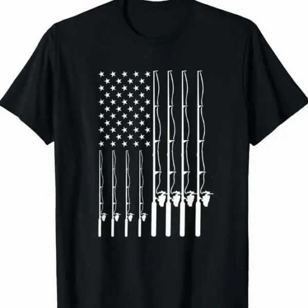 Fishing Pole American Flag Patriotic Shirt