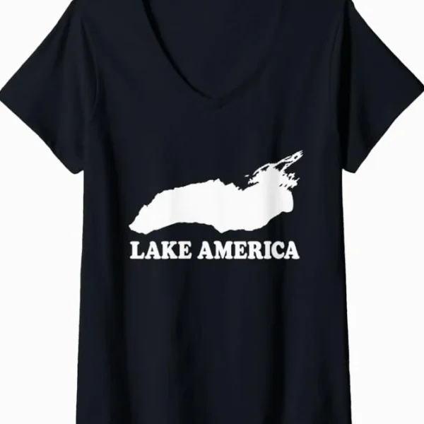 Lake America Women's V-Neck Graphic Design Shirt