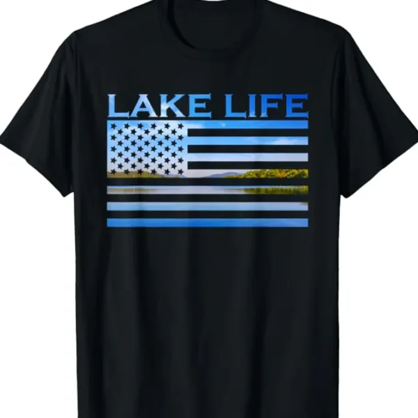 Lake Life Patriotic Fishing American Flag Shirt