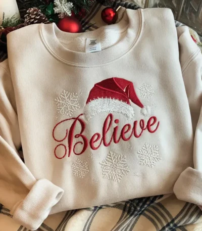 "Believe" Embroidered Christmas Sweatshirt