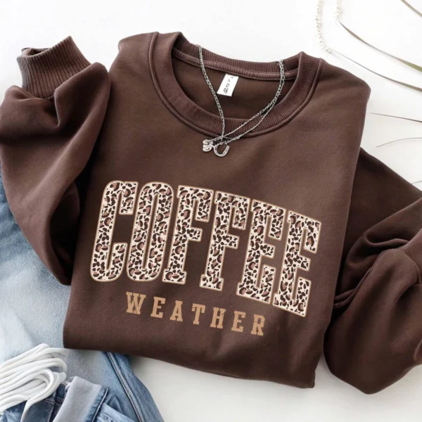 Coffee Weather Sweatshirt — Leopard Print Retro