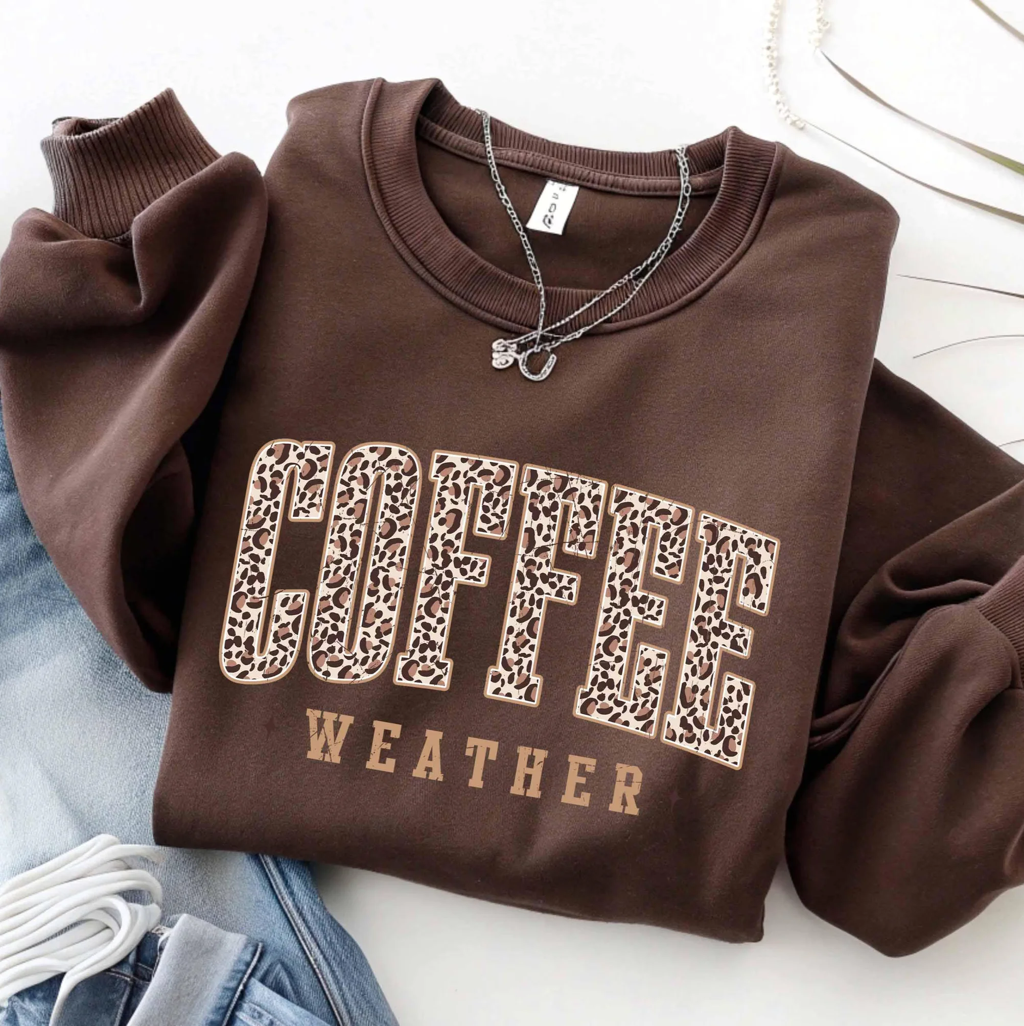 Coffee Weather Sweatshirt — Leopard Print Retro Coffee Weather Sweatshirt — Leopard Print Retro