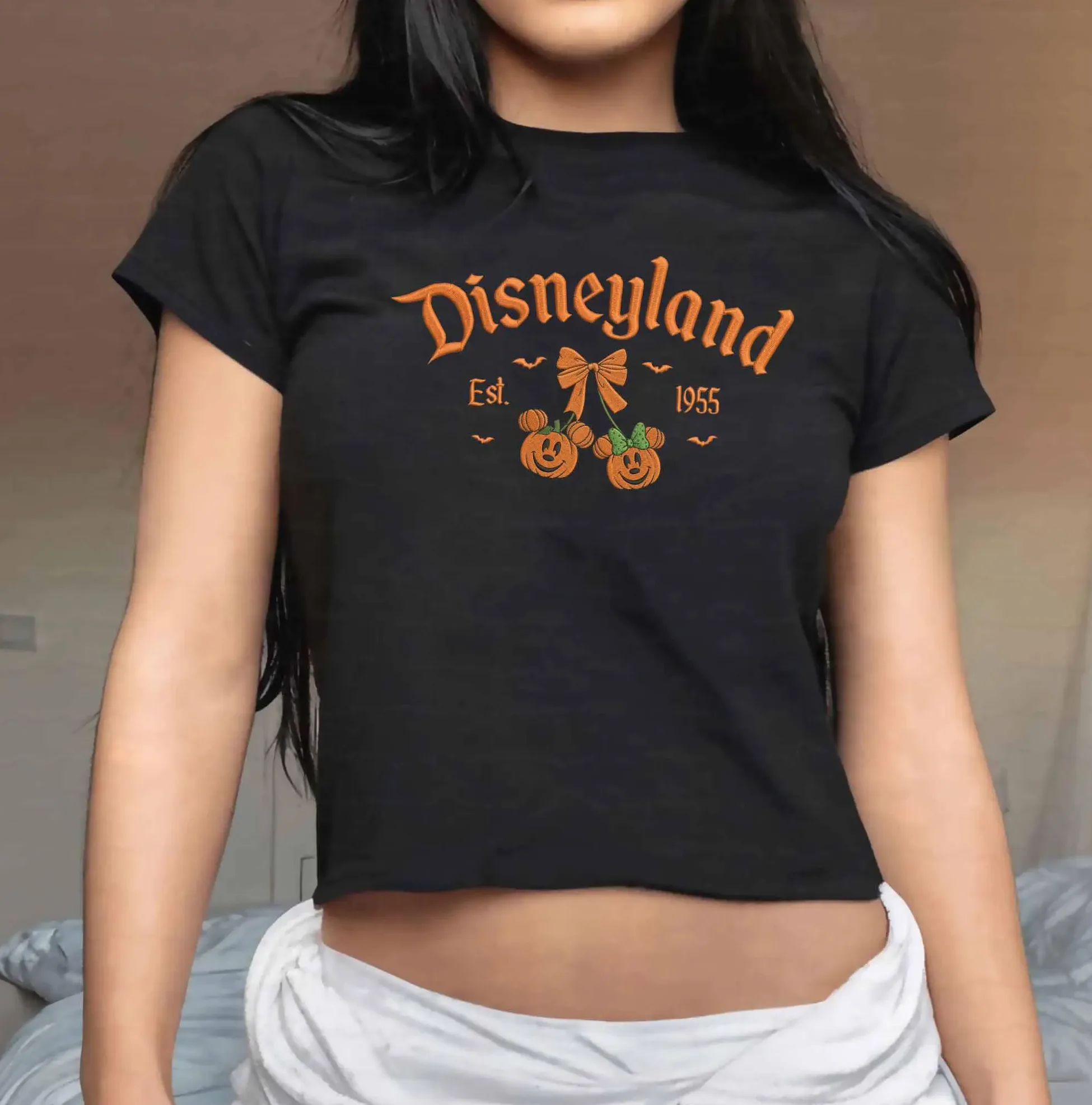 Disneyland Est. 1955 Embroidered Coquette Baby Tee Disneyland Est. 1955 Embroidered Coquette Baby Tee