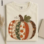 Fall Pumpkin Checkered Patchwork Crewneck Sweatshirt