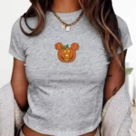 Halloween Disneyland Mickey Pumpkin Embroidered Shirt Baby Tee