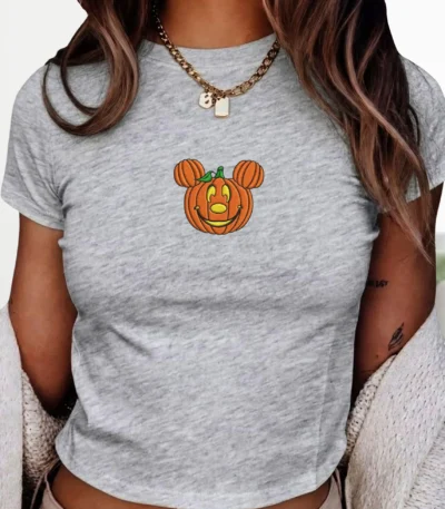 Halloween Disneyland Mickey Pumpkin Embroidered Shirt Baby Tee