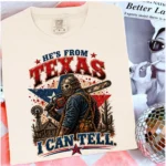 He's From Texas I Can Tell Chainsaw Horror Graphic Shirt