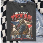 He's From Texas I Can Tell Chainsaw Horror Graphic Shirt
