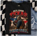 He's From Texas I Can Tell Chainsaw Horror Graphic Shirt