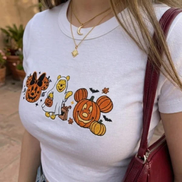 Mickey Pumpkin & Minnie Ghost — Embroidered Disney Halloween Baby Tee