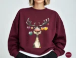 Retro Reindeer Merry Christmas Long Sleeve Sweatshirt