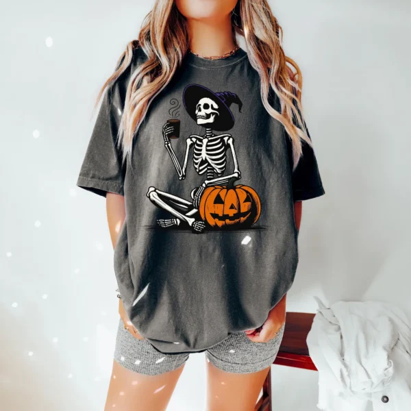 Skeleton Coffee Pumpkin Halloween Shirt