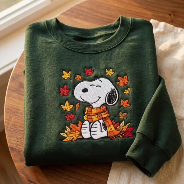 Snoopy Embroidered Autumn Leaves – Cozy Fall Sweatshirt
