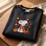 Snoopy Embroidered Autumn Leaves – Cozy Fall Sweatshirt