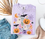 Spooky Season Graphic Tee with Cute Ghosts and Pumpkins Shirt