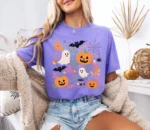 Spooky Season Graphic Tee with Cute Ghosts and Pumpkins Shirt