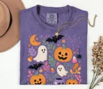 Spooky Season Graphic Tee with Cute Ghosts and Pumpkins Shirt