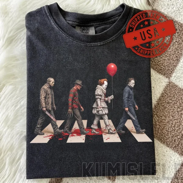 Vintage Horror Characters Abbey Road Halloween Shirt