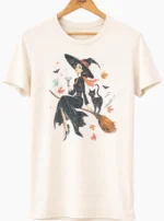 Vintage Witch and Black Cat Broomstick Shirt