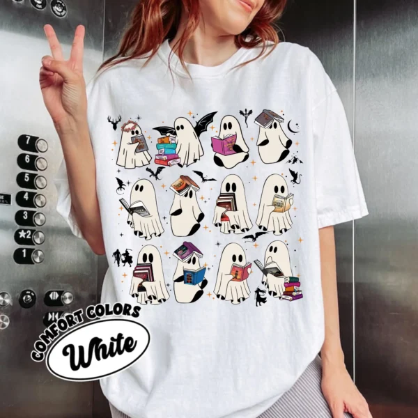 Bookish Ghost Reading Fantasy Books Halloween Sweatshirt