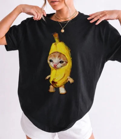 Crying Kitten Sad Banana Cat Oil Painting Graphic Shirt